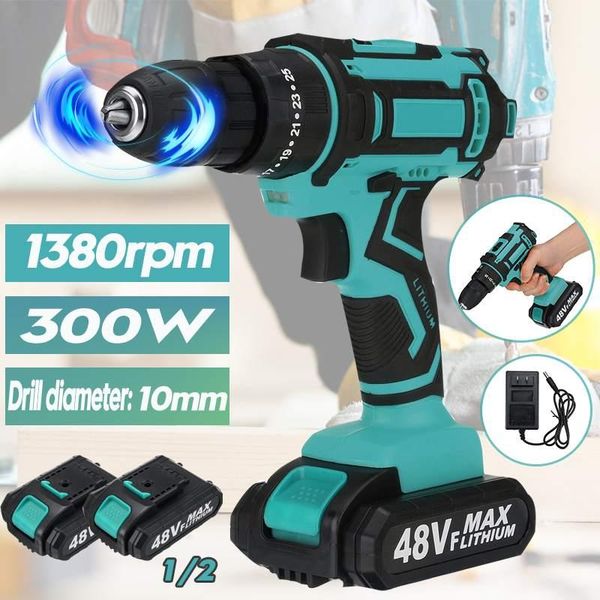 

professiona electric drills 300w 48v dual speed cordless drill 25+3 torque screwdriver wireless power driver garden tool with 1/2 li-ion bat