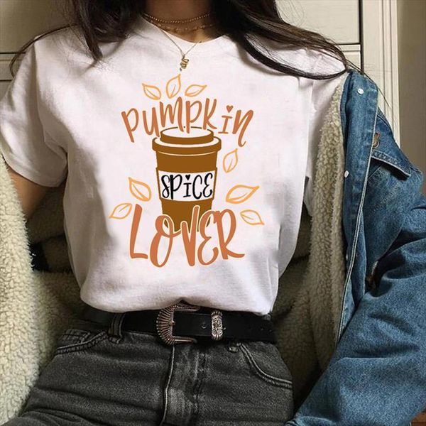 

men lady tees graphic kawaii spice coffee pumpkin 90s thanksgiving fall halloween print clothes female t shirt, White;black