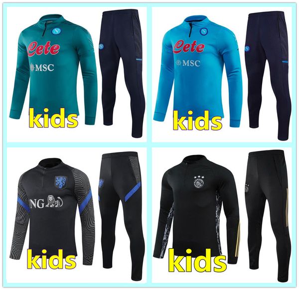 

20 21 napoli netherlands kids soccer tracksuit football training suit 2020 2021 kids football tracksuit survetement chandal futbol jogging, Black