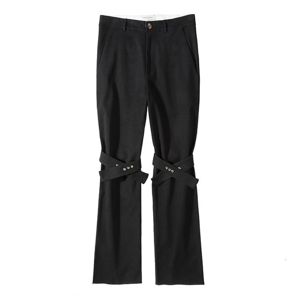 

men's pants harajuku knee lace up straight casual black suit men and women wide leg loose strap high street trousers xol4