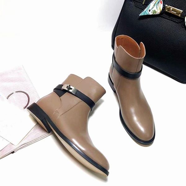 

boots ankle buckle decor women genuine leather shoe classic designer slip on design shoes, Black