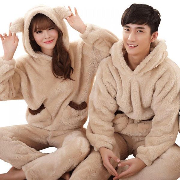 

pajama set children's flannel pyjamas thickened plush hoodie long sleeved animal panda women men homewea6699, White;red