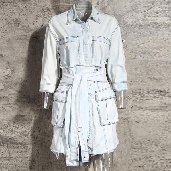 

casual dresses autumn fashion denim long-sleeved shirt dress female suit blue stitching mini women streetwear, Black;gray