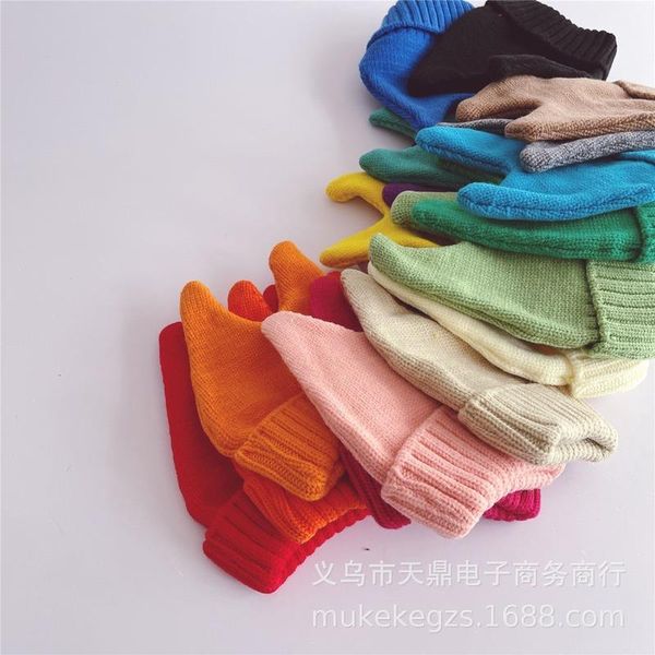 

caps & hats infants wind children knitted hat autumn and winter tide solid color baby candy cartoon ears street outer double, Yellow