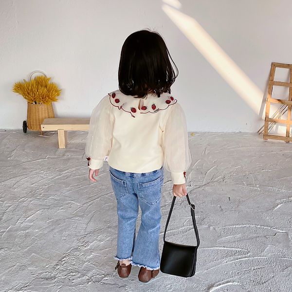 

children's spring 2021 korean new girls' version t-shirt baby collar bottom coat little girl's foreign air bub, Black;white
