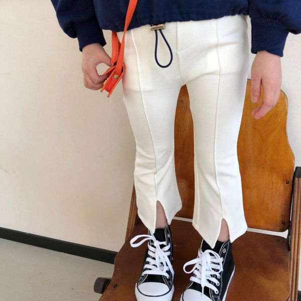 

spring and autumn split elasticity cotton solid color elastic band korean version 2021 white western style boot cut pant tz00149, Blue