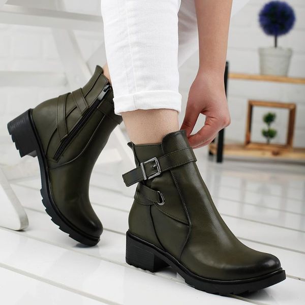 

boots ayakland 3883-814 green log 4 cm heel lady skin shoes, Black
