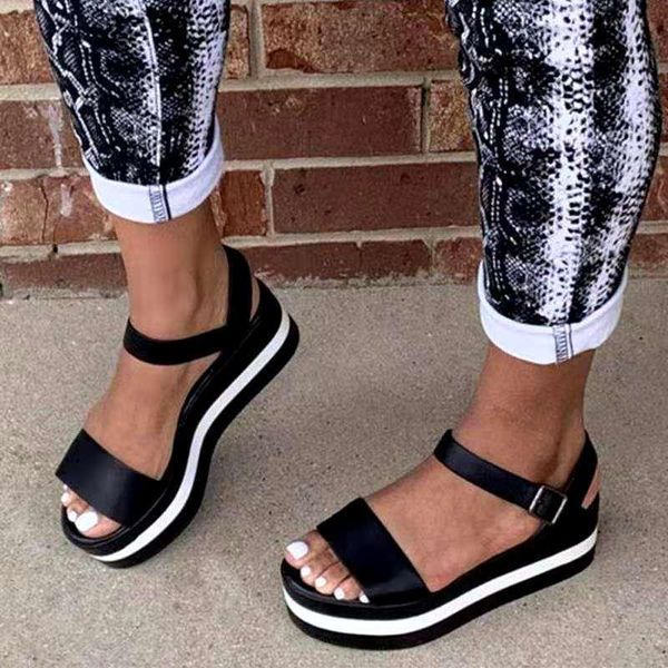 

summer ladies flat platform sandalen sandals mixed colors wedges sandals women leisure light beach shoes woman big size43, Black