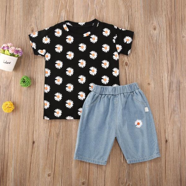 

imcute 2021 summer infant girls clothes sets flowers print short sleeve t shirts solid shorts trousers, White
