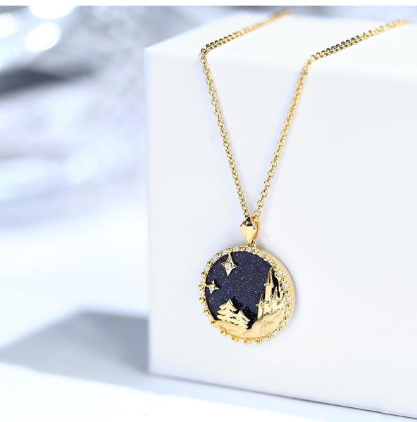 

pendant necklaces trendy romantic gold color castle necklace fine chain fors cocktail party women girls birthday gift charm short jewelry, Silver