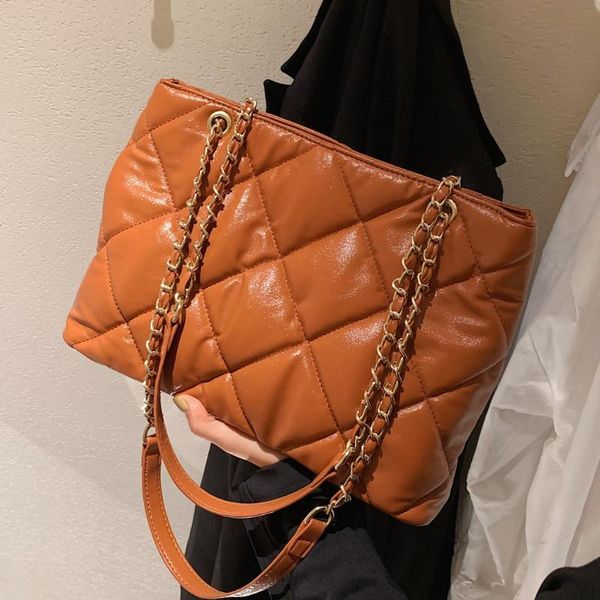 

evening bags pu leather shoulder bag casual plaid large capacity chain crossbody women 2021 shopping solid female handbag