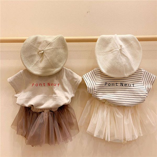 

summer new 2021 boys and girls t-shirt loose letter print baby short sleeve stripe round neck cotton top, Blue