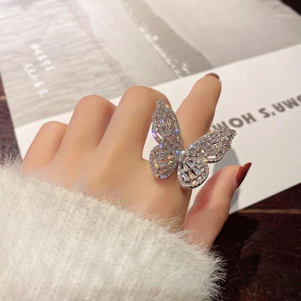 

luxury female white zircon animal butterfly ring silver color bridal wedding ring for women charm adjustable1