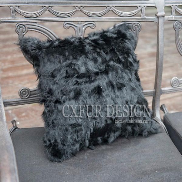 

pillow case cx-d-16 european home black furry pillows cover real sheep fur for bed