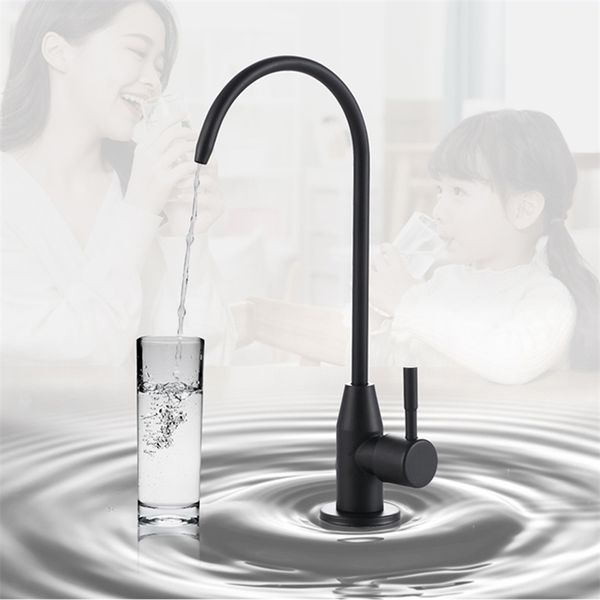 Torneira de cozinha de aço inoxidável fosco preto direto de aço inoxidável para anti-osmose purificador água e lavatório de lavatório de cozinha 211108