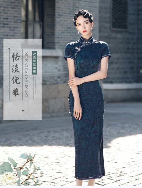 

ethnic clothing h.rong.x spring summer retro cheongsam dress elegant bodycon improved chinese chipao fashion catwalk show long green qipao, Red