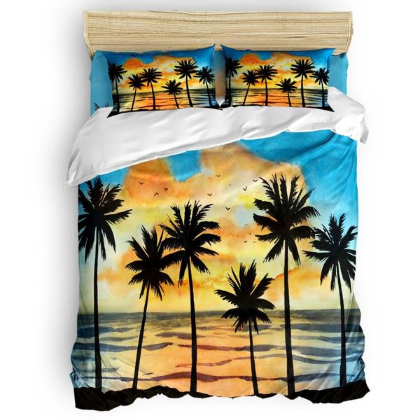

bedding sets beach sunset palm trees watercolor duvet cover set comfortable bedroom supplies comforter 2/3/4pcs