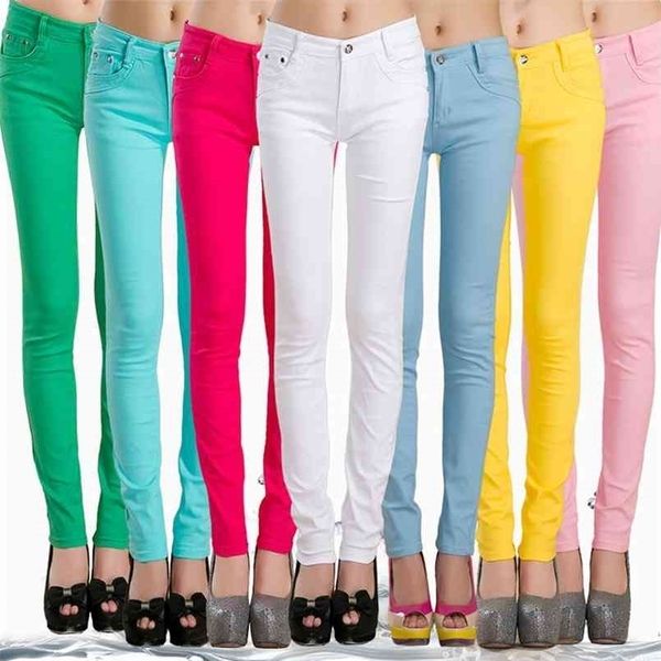 FSDKFAA Mulher Jeans Lápis Sólido Mulheres Calças Meninas Doces Candy Cor Slim Calças Femme Pantalon Boa Qualidade Leggings 210809