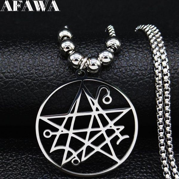 

pendant necklaces necronomicon stainless steel long necklace men satanic lovecraft cthulhu patchsatanic jewelry bijoux homme, Silver