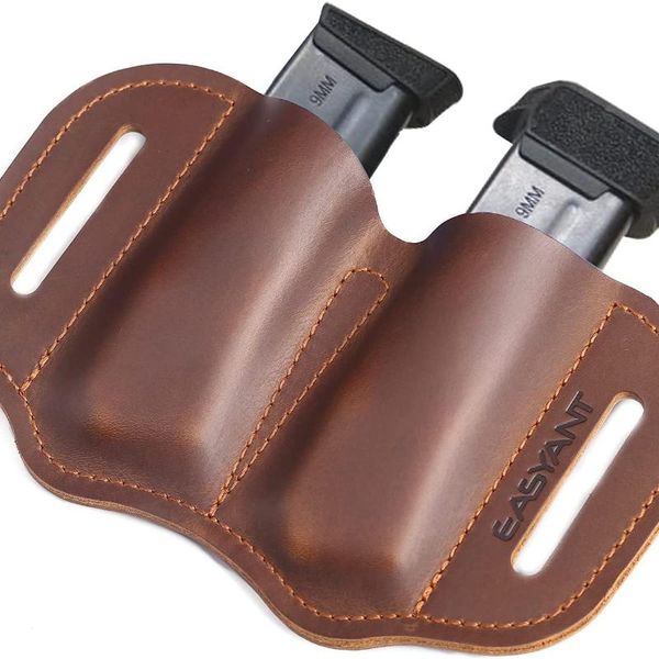 

waist bags leather double stack magazine pouch for belt, iwb or owb pistol mag 9mm.40 .45 caliber, holster 17