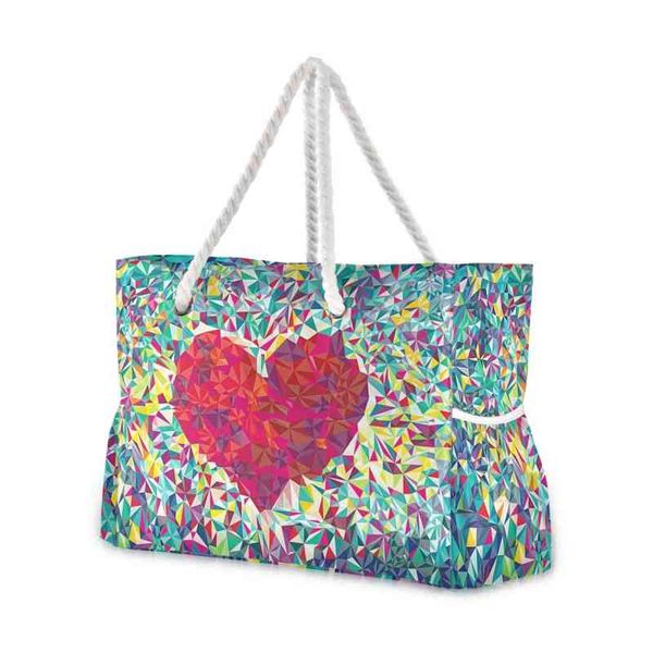 

shopping bags new nylon shoulder bag for female tote handbag summer beach bag female colorful hearts print casual tote lady shopping bag 220
