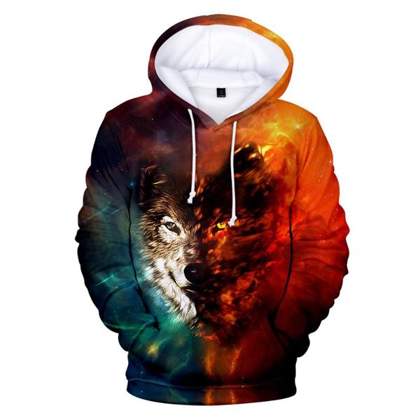 

men's hoodies & sweatshirts 2021 3d wolf pattern cartoon animal wild hoodie boys/girls kpop white men/women teenage casual coats, Black