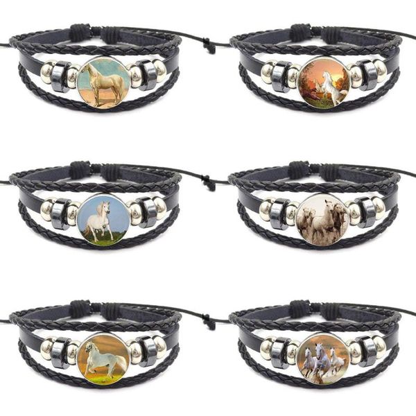 

pendant necklaces zgbywsjz white horse fashion jewelry steampunk women gift black leather bracelet bangle for kids beads, Silver