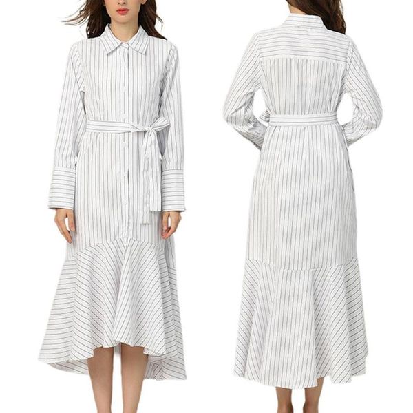 

casual dresses striped boho ruffle dress long sleeve shirt-dress women ladies lace up midi, Black;gray