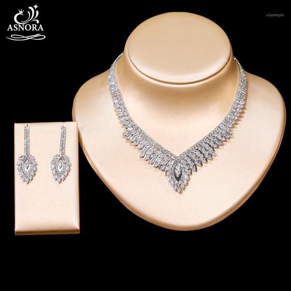 

earrings & necklace gorgeous zircon crystal set for women's party engagement accessories bridal wedding jewelry gifts x-01153, Silver
