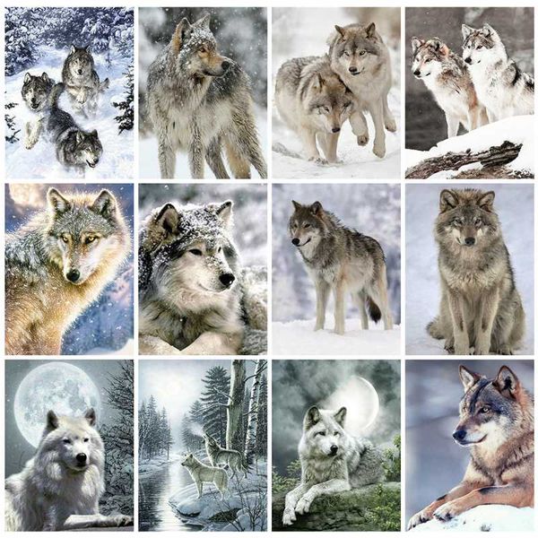 

diamond painting huacan 5d diy wolf embroidery snow full square mosaic home decor needlework