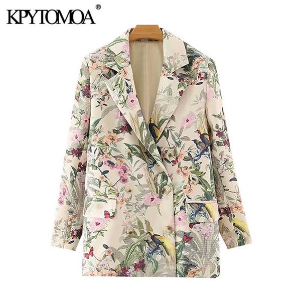 

kpytomoa women fashion office wear floral print blazer coat vintage long sleeve pockets female outerwear chic 211019, White;black