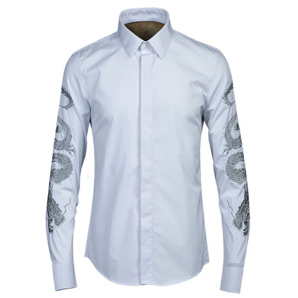 

2021 new spring and summer original gold-dragon embroidery men classic trend non-iron shirt mens brand quality white shirts male s1j8
