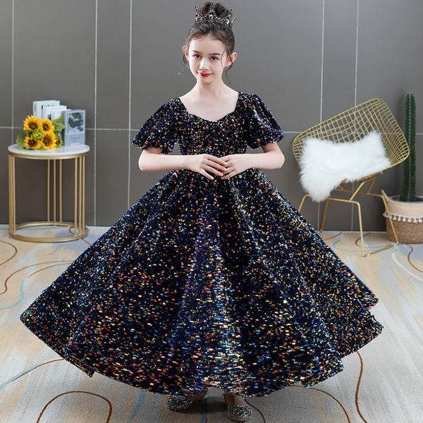 

luxury silver bling sequin girls pageant dresses fluffy off the shoulder ruched flower girl dresses ball gowns party dresses for girls, White;blue