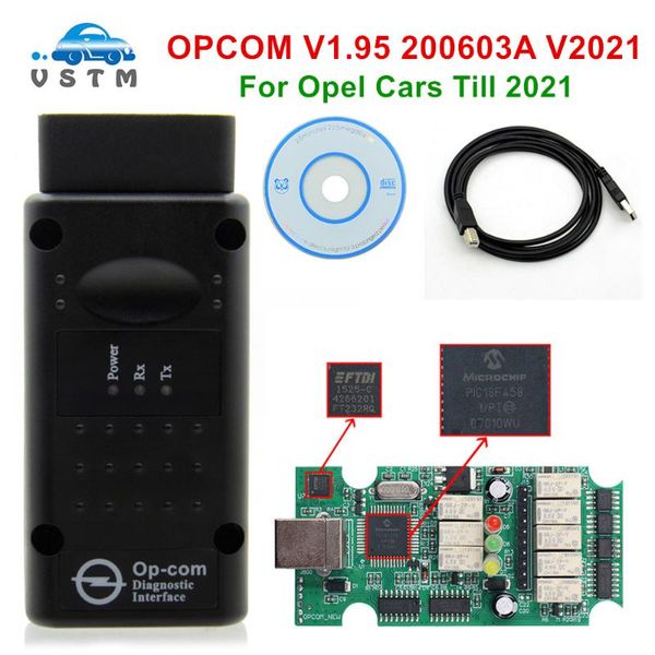 

code readers & scan tools profession 200603a 2021 opcom 1.95 pic18f458 ftdi ft232rq chip for car diagnostic scanner op-com v2021 cars t