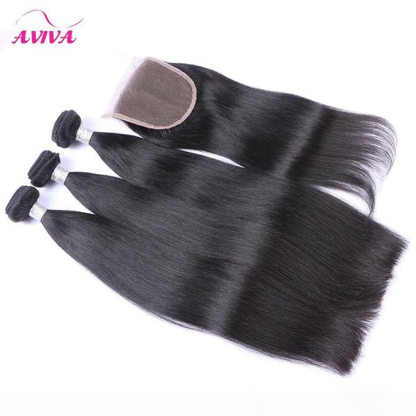 

malaysian straight virgin hair weaves with closure 4pcs lot size 4x4 lace closures with 3 bundles unprocessed malaysian remy human hair weft, Black