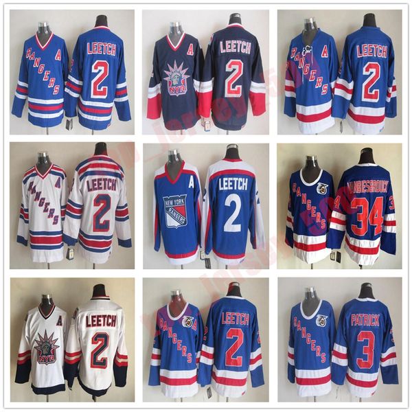 

new york rangers 36 glenn anderson jersey men hockey 2 brian leetch 3 james patrick 34 john vanbiesbrouck white blue vintage ccm, Black;red