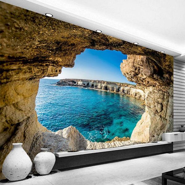 

p wallpaper modern simple cave seascape nature mural living room bedroom interior decor wall cloth space expansion wallpaper