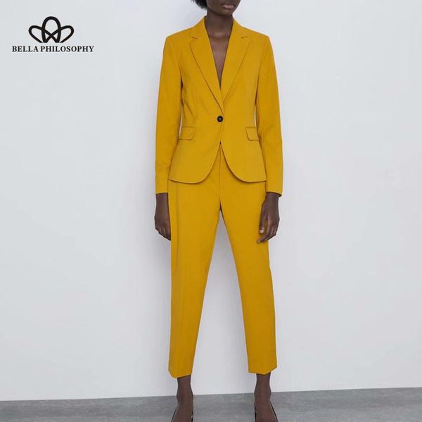 

women's suits & blazers philosophy 2021 solid two piece suit set women single button blazer jacket female high waist pant 2, White;black
