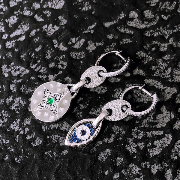 

s925 sterling silver asymmetric anti evil eye circle hoop earrings personality and fashion trend luxury brand monaco jewelry gift for girlfr, Golden;silver