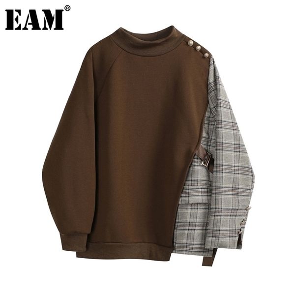 

[eam] loose fit black plaid stitch sweatshirt new round neck long sleeve women big size fashion tide spring autumn 1z084 201127