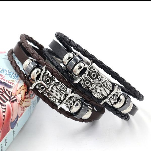 

eif dock fashion charms multiple layers owl leather bracelet men vintage classic rope chain wrap arm bracelet set male jlliwg