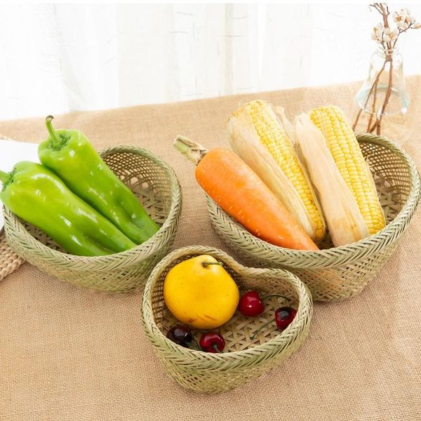 

storage baskets bamboo rattan heart shaped basket, fruit bread food serving bowl, tray,handwoven picnic plate kitchen decor