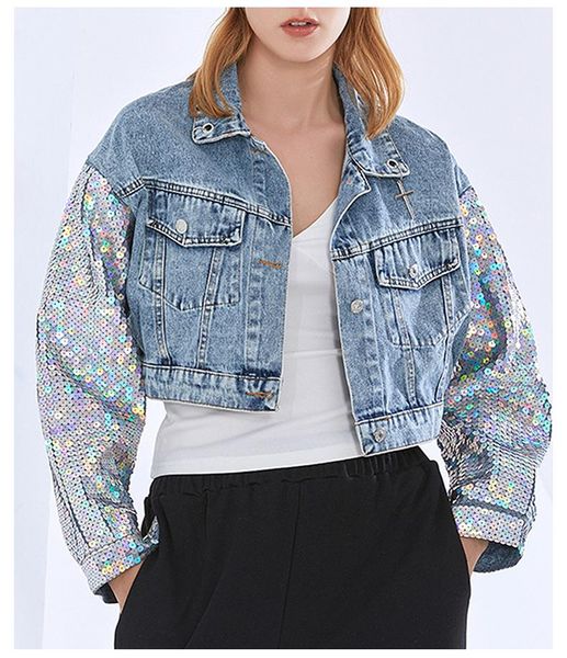 

women's jackets denim woman coat spring autumn female cardigan long sleeve sequined european style jacket coats, Black;brown
