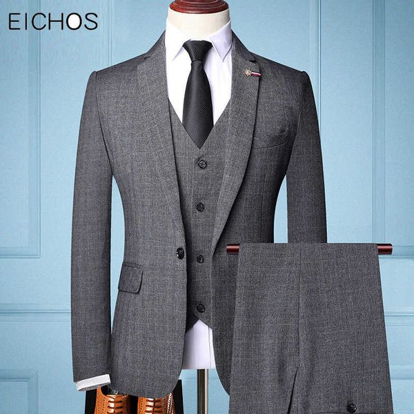 Masculino do noivo doivo terno estilo xadrez estilo smoking para homem (jaquetas + colete + calças) moda negócio casual three-peça terno homens m-6xl x0909