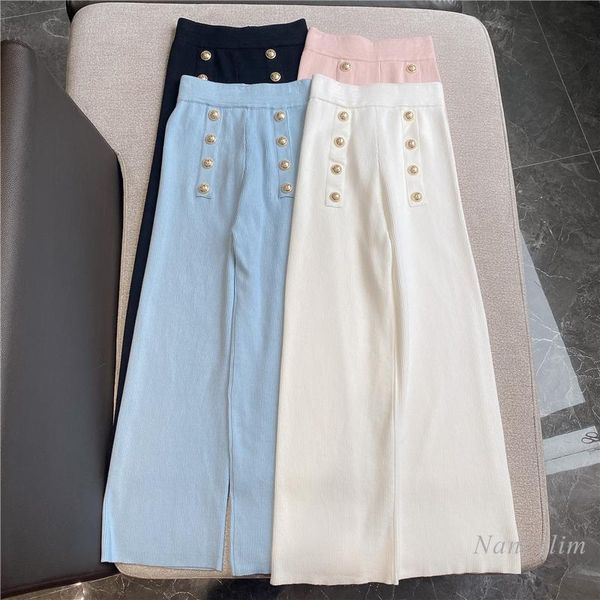 

women's pants & capris knitted wide leg for women 2021 winter slim fit double row elastic high waist trousers solid color, Black;white