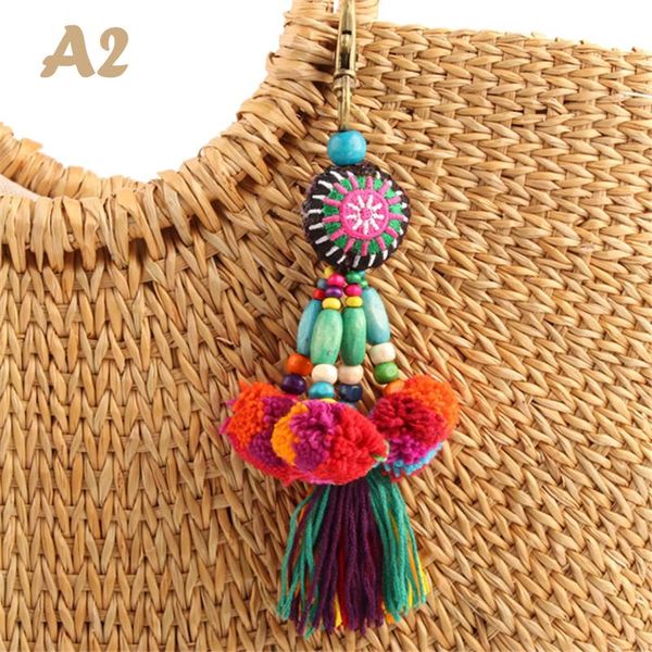 

keychains 1pcs flower charms colorful beads with pompom keyring jewelry boho style, Silver