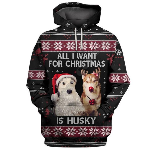 

men's hoodies & sweatshirts all i want for christmas is husky 3d printed fashion pullover men women sweater cosplay costumes, Black