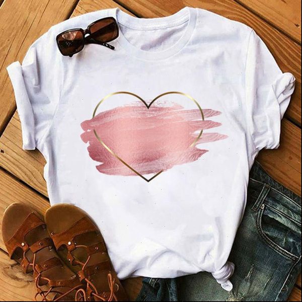 

heart flower print ladies t shirt ladies casual basis o collar white shirt short sleeve ladies t shirt love graphic printing