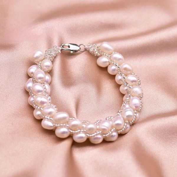 

charm bracelets natural freshwater pearl bracelet female retro joker multilayer winding braided, Golden;silver