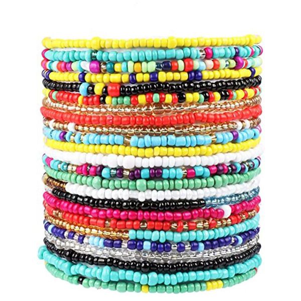 

link, chain 2021 handmade bohemian friendship bracelet ethnic colorful seed bead charm for women beach party gift boho jewelry, Black